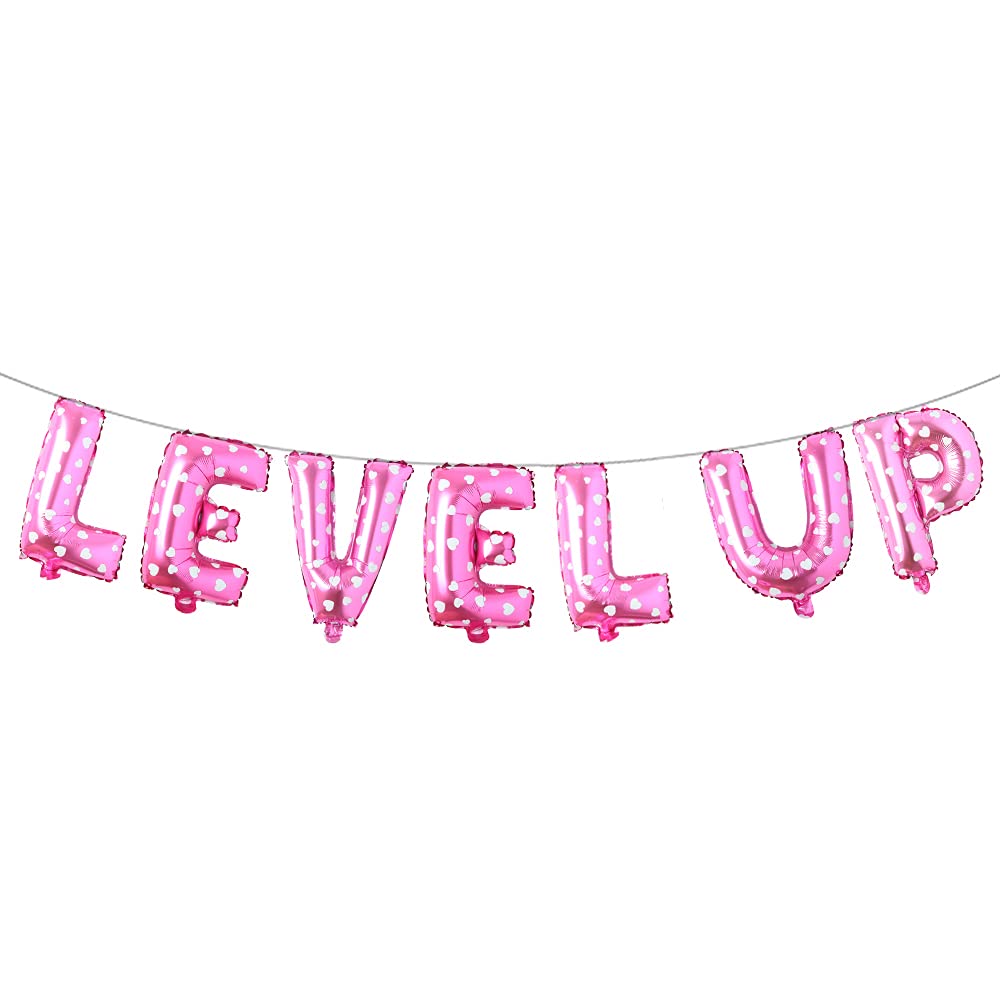 16 Inch Multicolor Video Game Birthday Party Decorations - Gaming Balloons, Happy Birthday Banner for Boy Gamer (Level Up Pink Heart) - Perfect for Gaming Themed Parties, Level Up Celebrations & Kids Birthday Decorations
