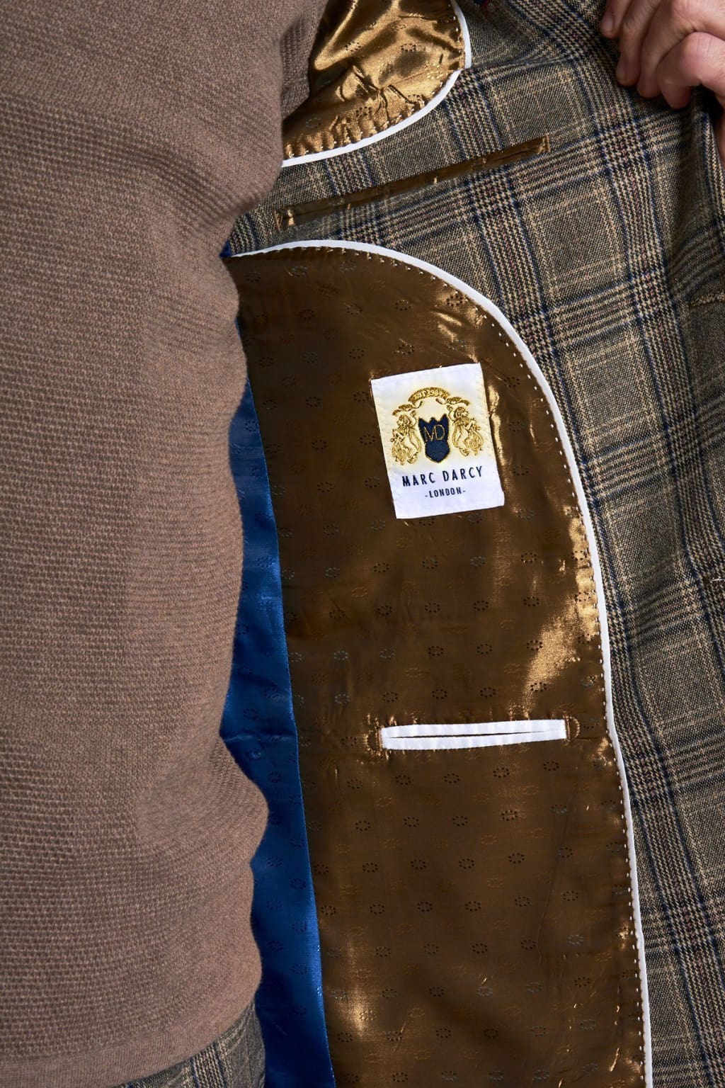 Marc Darcy Enzo Tan Tweed Check Blazer for Men - Classic Slim Fit Wool Blend Jacket - Perfect for Business, Office, and Formal Occasions