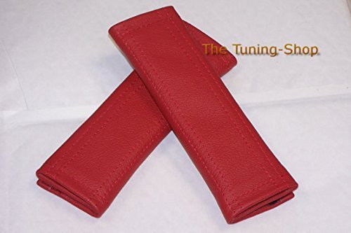 Premium Genuine Leather Seat Belt Covers with Red Stitching (22cm x 6cm) - Comfortable Shoulder Pads for Car, SUV, Truck - Perfect for Long Drives & Daily Commutes