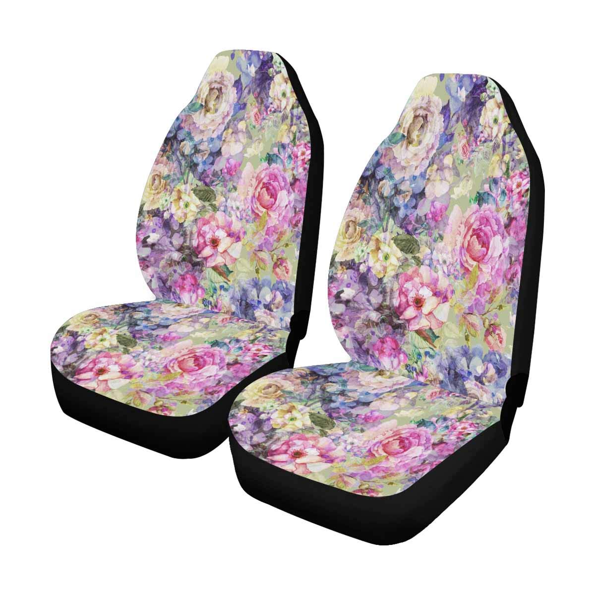 Bright Watercolor Hydrangea & Rose Floral Universal Car Seat Covers - 2-Piece Set for Cars, SUVs & Trucks | Soft Interior Protector for Comfort & Style | Perfect for Daily Commute, Road Trips & Gift Giving
