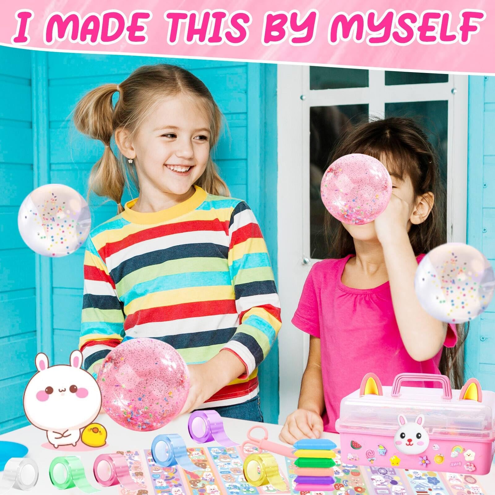 Cute Bunny Nano Bubble Tape Kit for Kids - Squishy Maker Toy for Girls 4-13 - Fun Stress Relief & Sensory Play