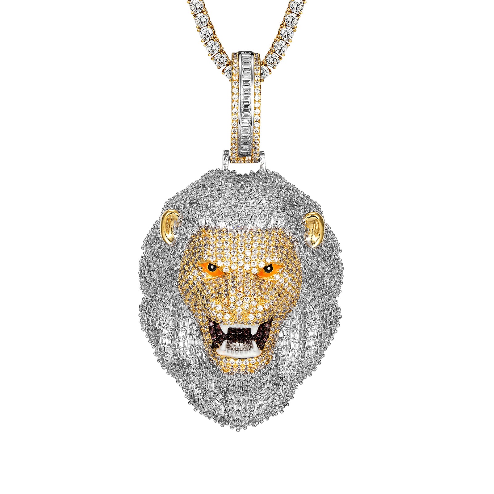 Sterling Silver 3D Lion Roaring Pendant Necklace with Yellow Gold Plating - Hip Hop Jewelry for Men, Bold Statement Piece for Rappers and Streetwear Fashion