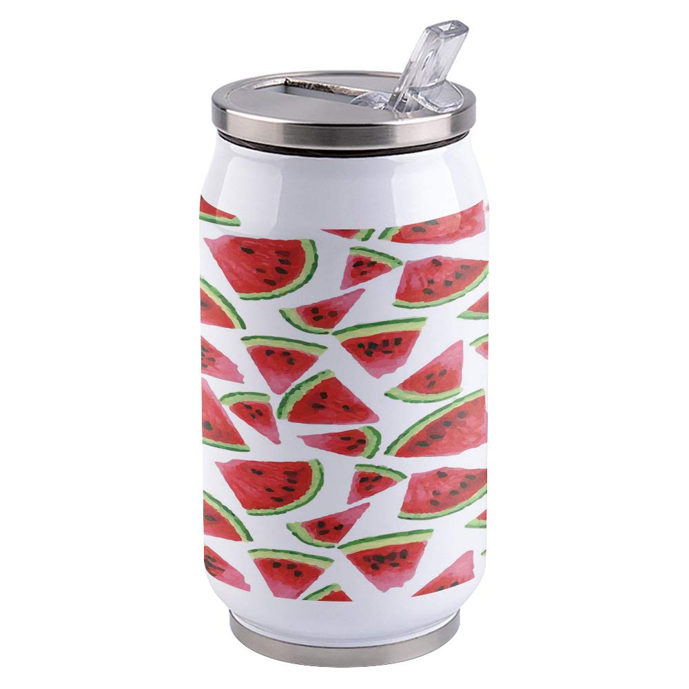 Stainless Steel Vacuum Insulated Tumbler with Straw and Lid - Double Wall Travel Mug, Leak Proof Watermelon Print Summer Design - Perfect for Iced Coffee, Cold Drinks & Outdoor Activities
