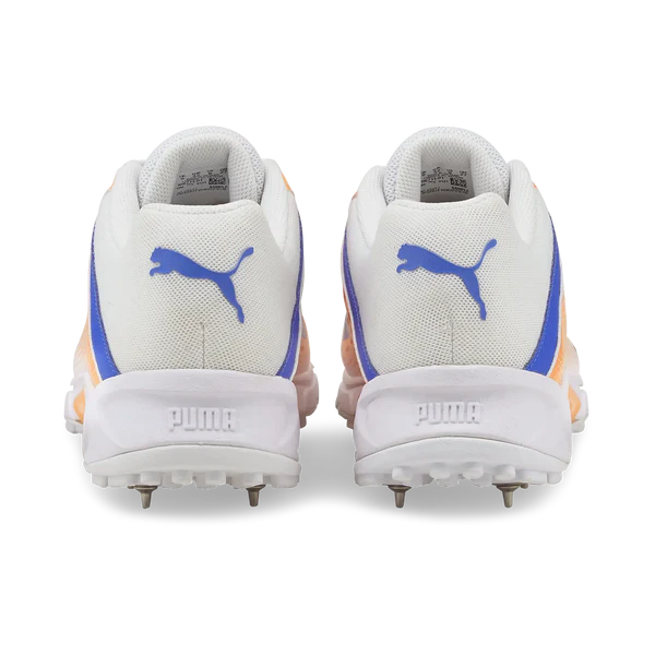 Puma 22.2 White Bluemazing Neon Citrus Cricket Metal Spike Shoes - Lightweight Performance Cricket Footwear for Men - Perfect for Professional Matches & Training Sessions
