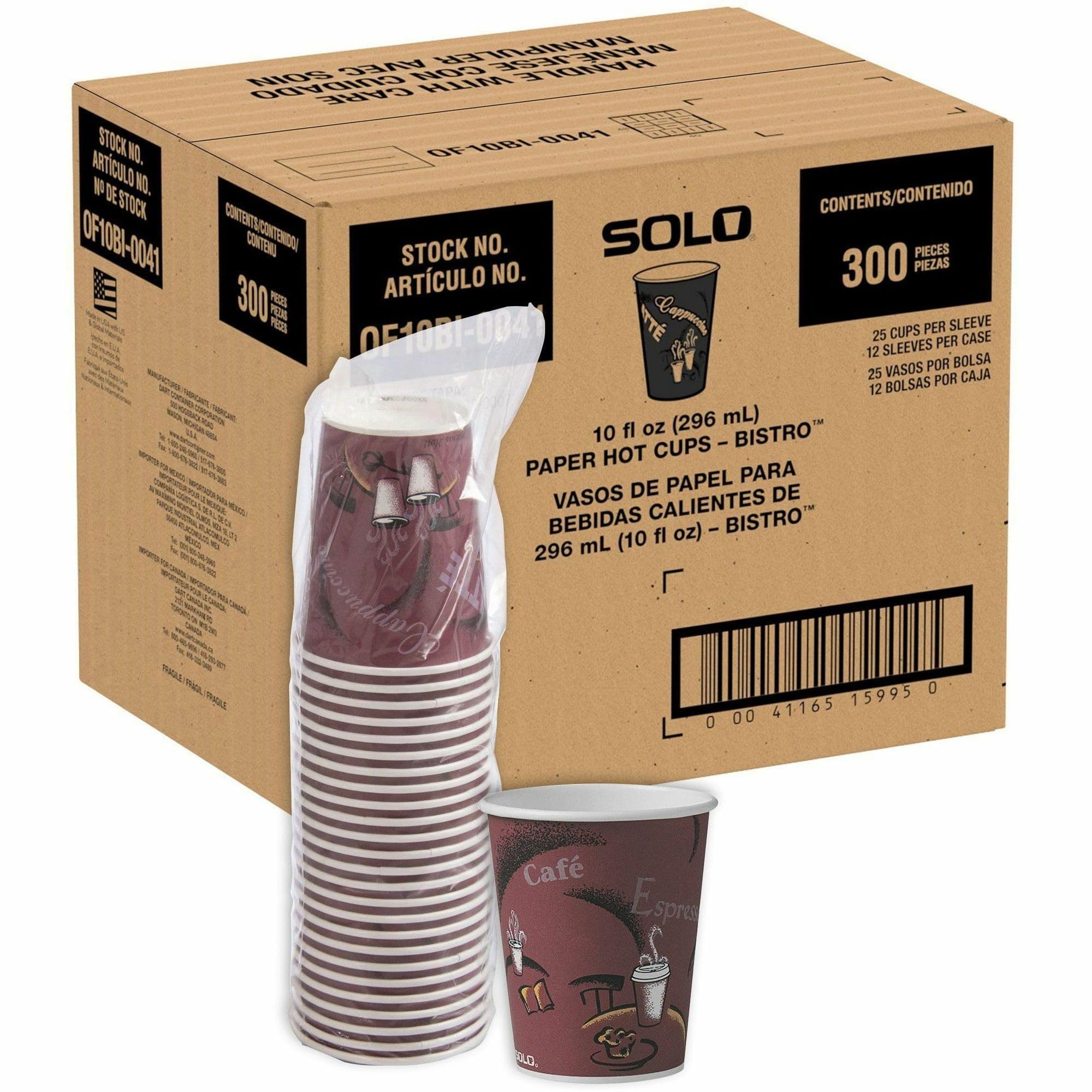 Solo® 10 Oz Maroon Paper Hot Cups - Pack of 300 | Disposable Coffee Cups for Office, Parties & Catering