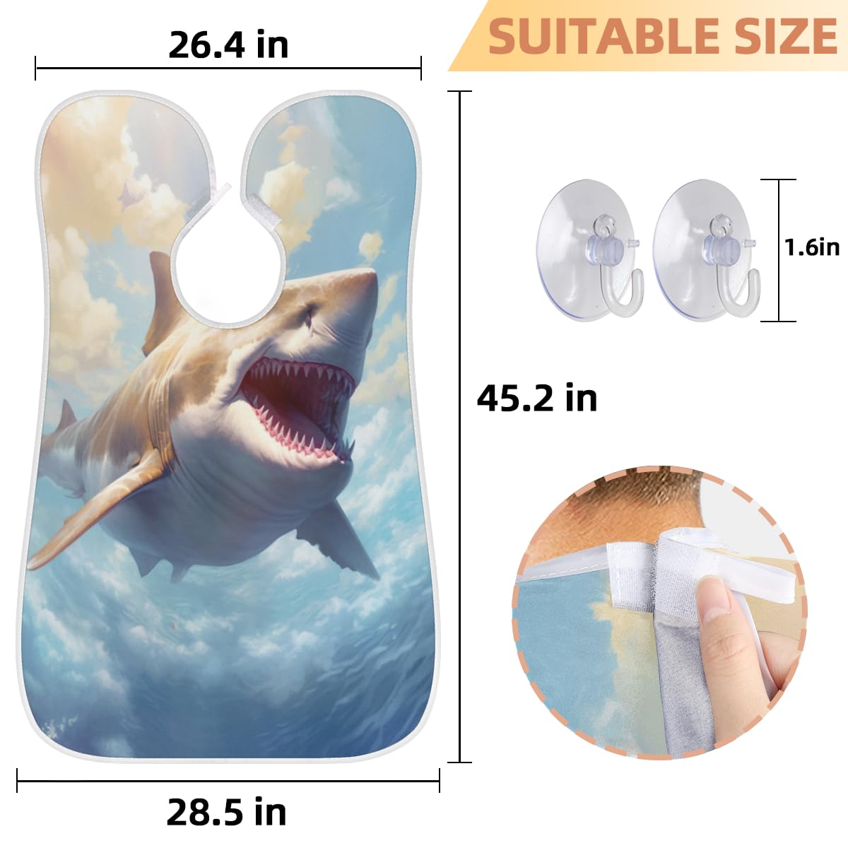 Sea Shark Beard Shaving Bib for Men - Waterproof Hair Dye Apron & Barber Cape for Haircut, Beard Trimming & Makeup - Sink Hair Catcher & Grooming Tool (Perfect for Home Barbers & Salon Professionals)