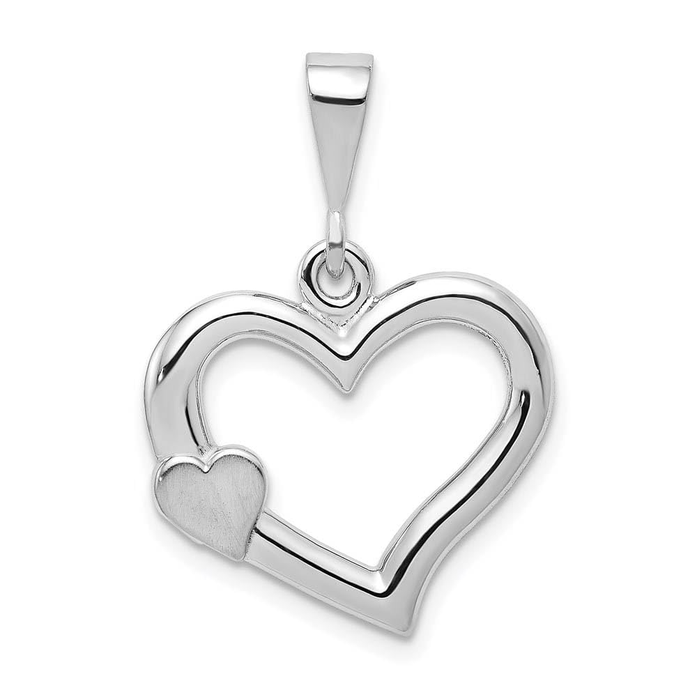14k White Gold Black Bow Heart on Heart Pendant Necklace - 19mm Elegant Jewelry Gift for Women, Perfect for Valentine's Day & Anniversary