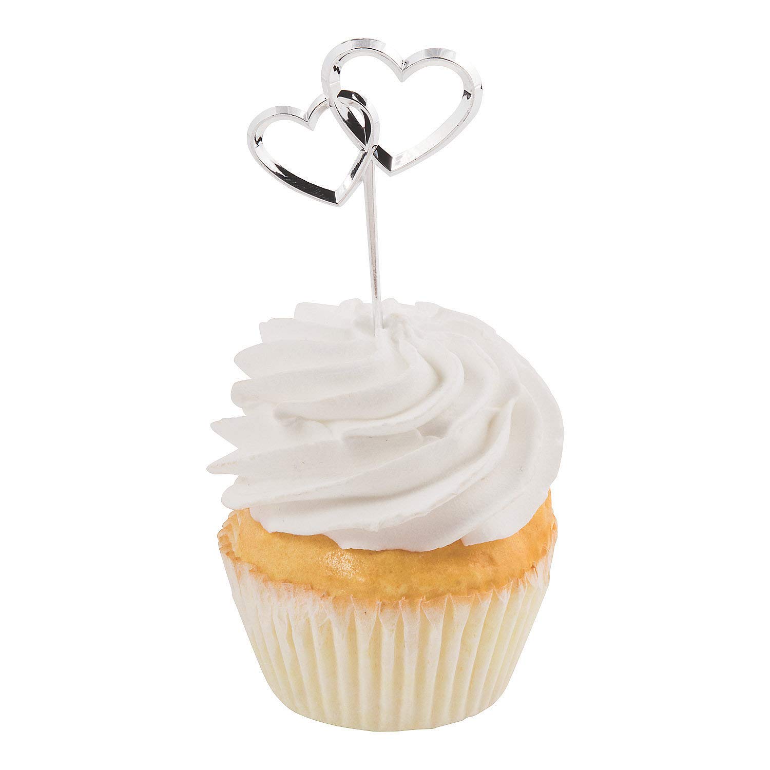 Silver Hearts Plastic Cupcake Picks - 12 Pack Party Decorations for Birthday, Wedding, Baby Shower & Holiday Celebrations - Cake Toppers for Desserts, Cupcakes & Treats
