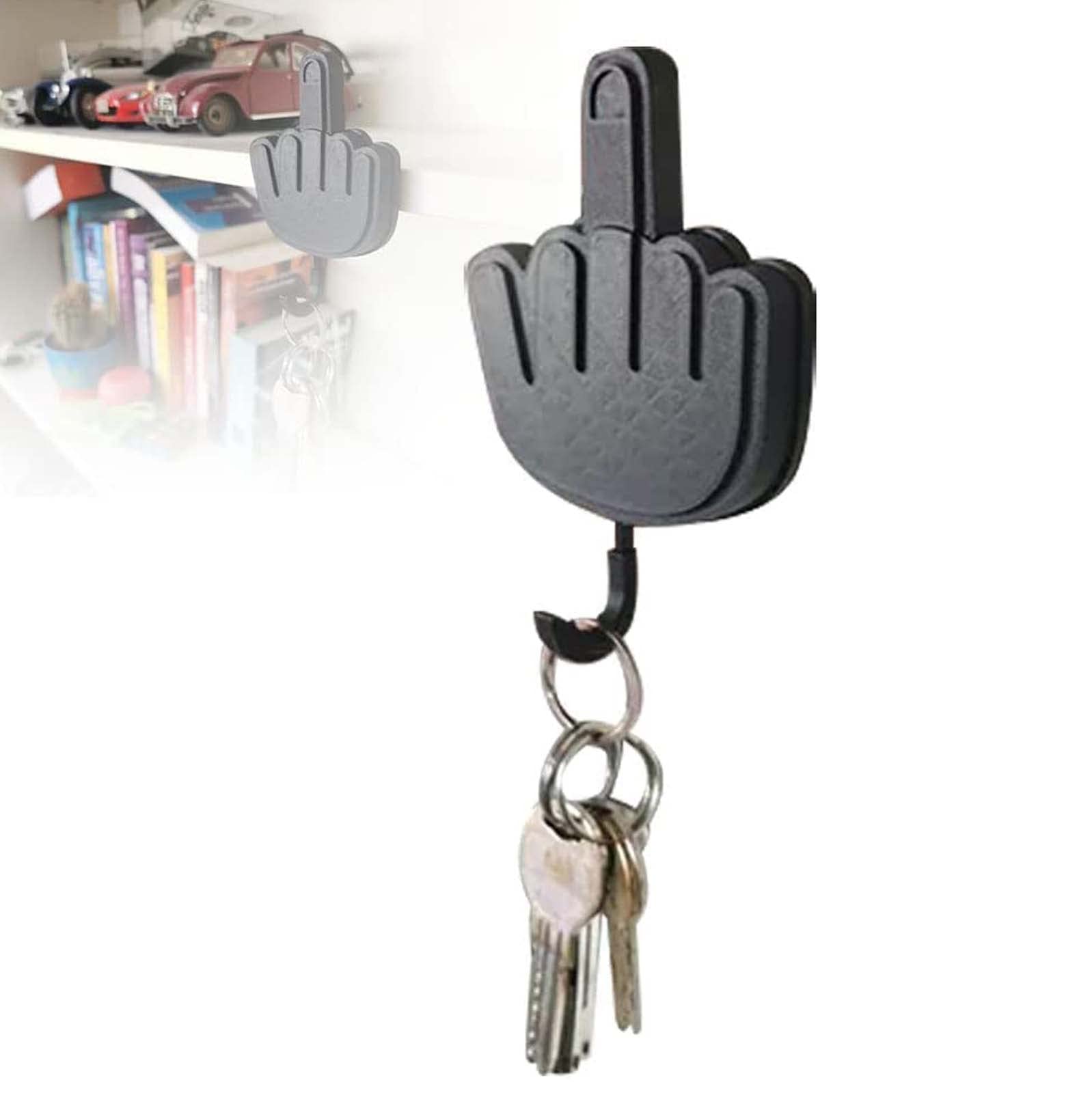 Pacdeaet Retractable Middle Finger Key Holder - Funny Wall Mount Key Hooks with Self Adhesive, Personalized Key Organizer (1pc) - Perfect for Home, Office & Gag Gifts