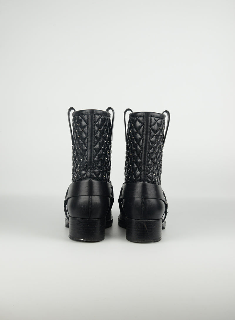 Valentino Black Leather Biker Boots with Studs - Size 39.5 | Stylish Women's Fashion for Night Out & Motorcycle Riding