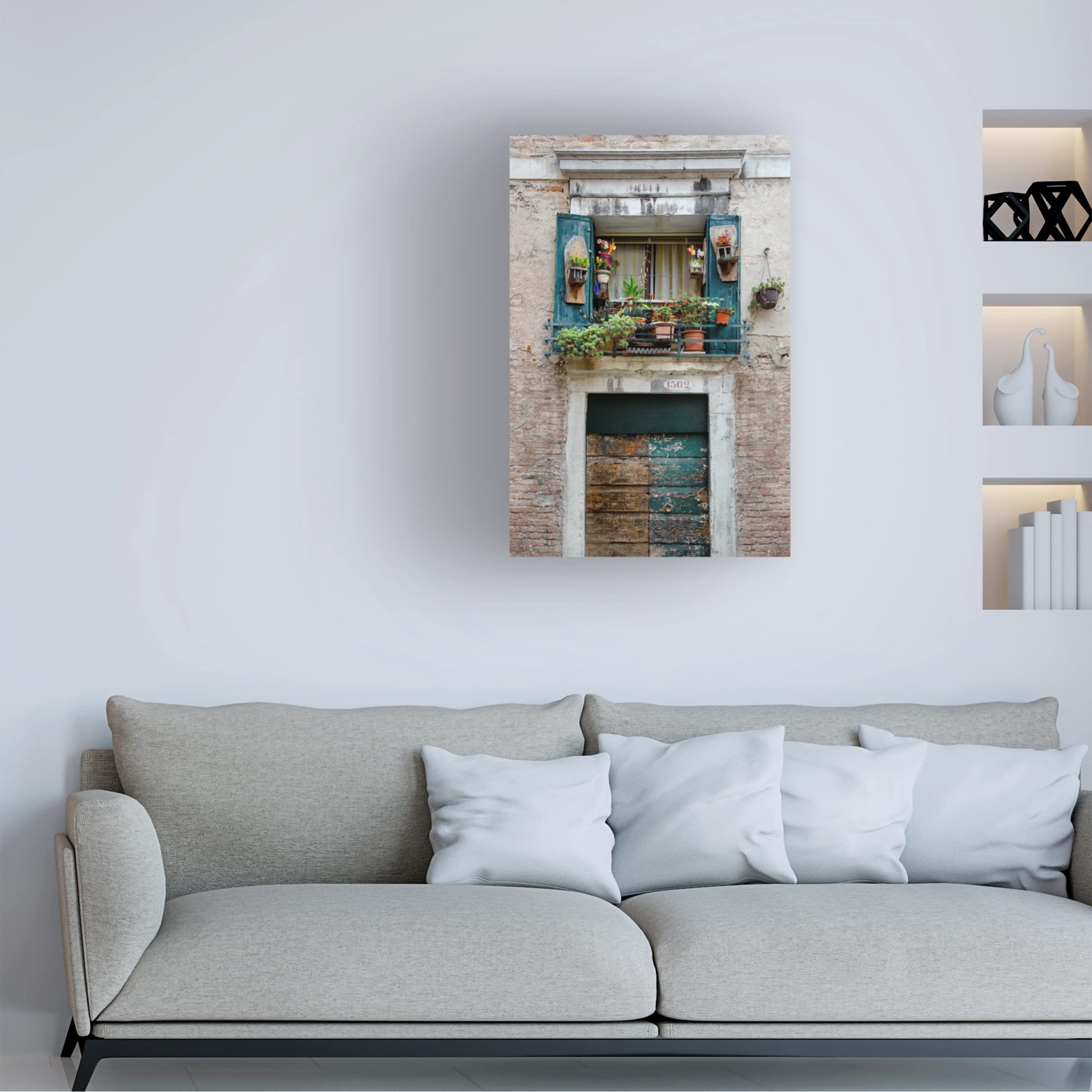 Laura DeNardo 'Italian Window Flowers I' Canvas Wall Art Print - Floral Home Decor for Living Room, Bedroom & Office