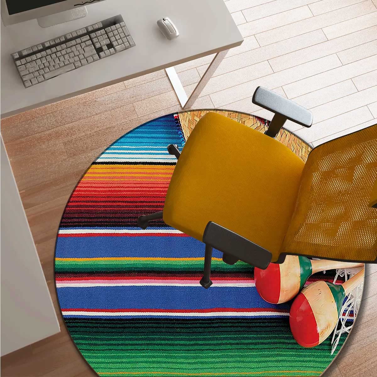 35 Inch Mexican Style Office Chair Floor Mat - Non-Slip Desk Chair Carpet for Rolling Chairs | Home Office Decor & Workspace Protection