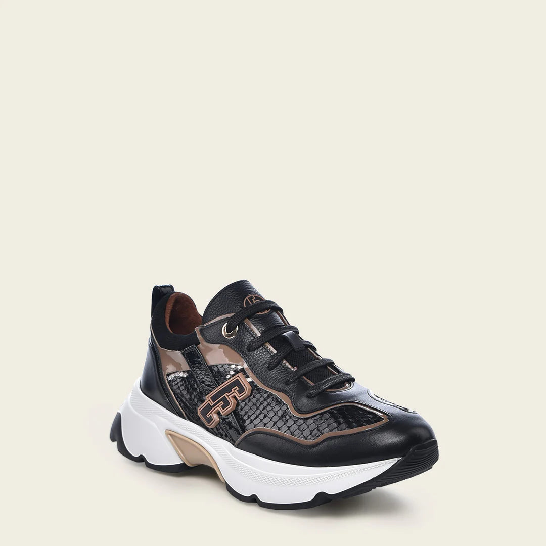 A02PBTS Women's Black Python Print Sneakers - Stylish & Comfortable for Casual Wear, Walking & Fashion Outfits
