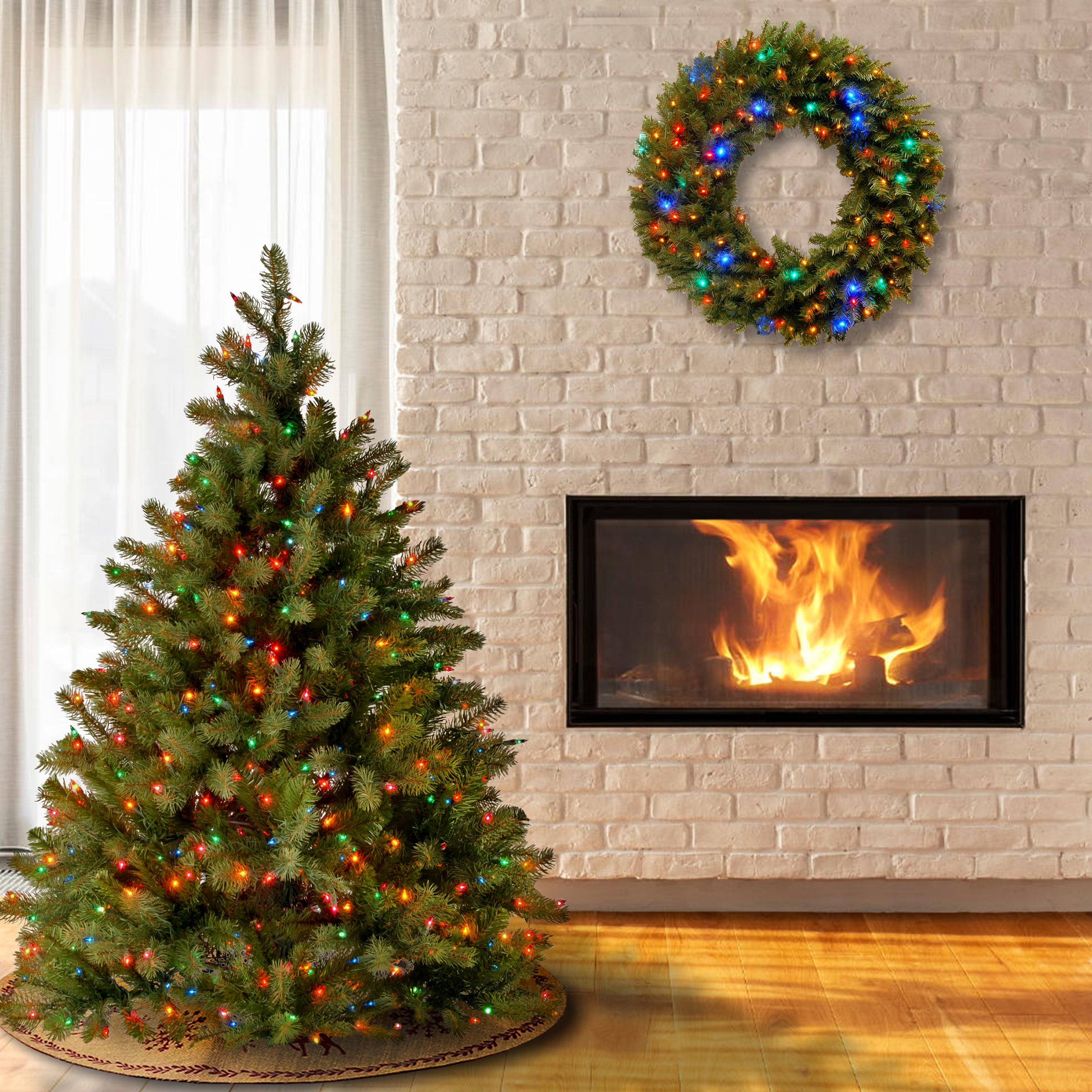 4.5 ft Pre-Lit Downswept Douglas Fir Artificial Christmas Tree with 250 Multicolor LED Lights - Perfect for Home, Office, and Holiday Decorations