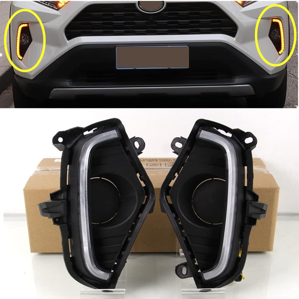 2019-2023 Toyota RAV4 LED DRL Fog Lights with Amber Turn Signal - Waterproof Daytime Running Lights for Front Bumper Replacement (Excludes RAV4 Adventure) | Perfect for Night Driving & Off-Road Adventures