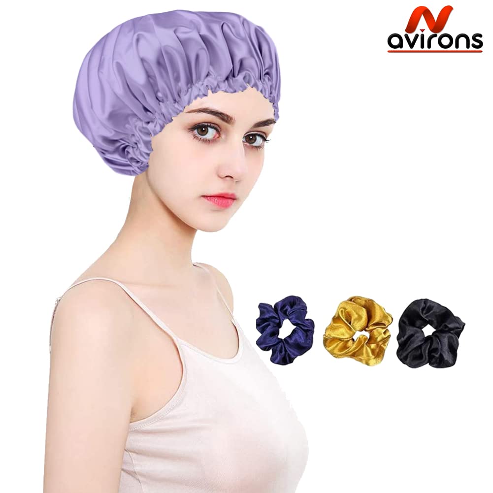 Avirons Satin Bonnet for Hair Protection | Silk Satin Sleep Cap with 3 Free Scrunchies | Reversible Hair Wrap for Curly & Natural Hair | Soft Nighttime Hair Cover for Women & Men | Perfect for Sleeping, Travel & Home Use
