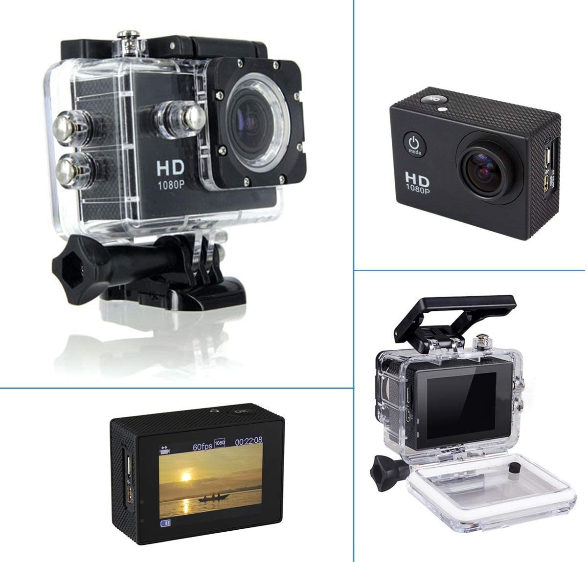 1080P Waterproof Sports Action Camera with Micro SD Card Slot, 12MP HD Wide Angle Lens - Perfect for Diving, Surfing, Skiing & Outdoor Adventures (Black)