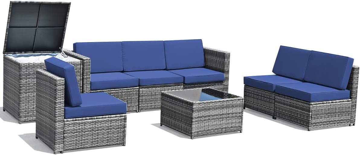 8-Piece Outdoor Patio Furniture Set - PE Rattan Conversation Sofa with Coffee Table, Cushions & Storage Box - Durable Wicker Sectional Set for Garden, Backyard, Poolside & Outdoor Entertaining