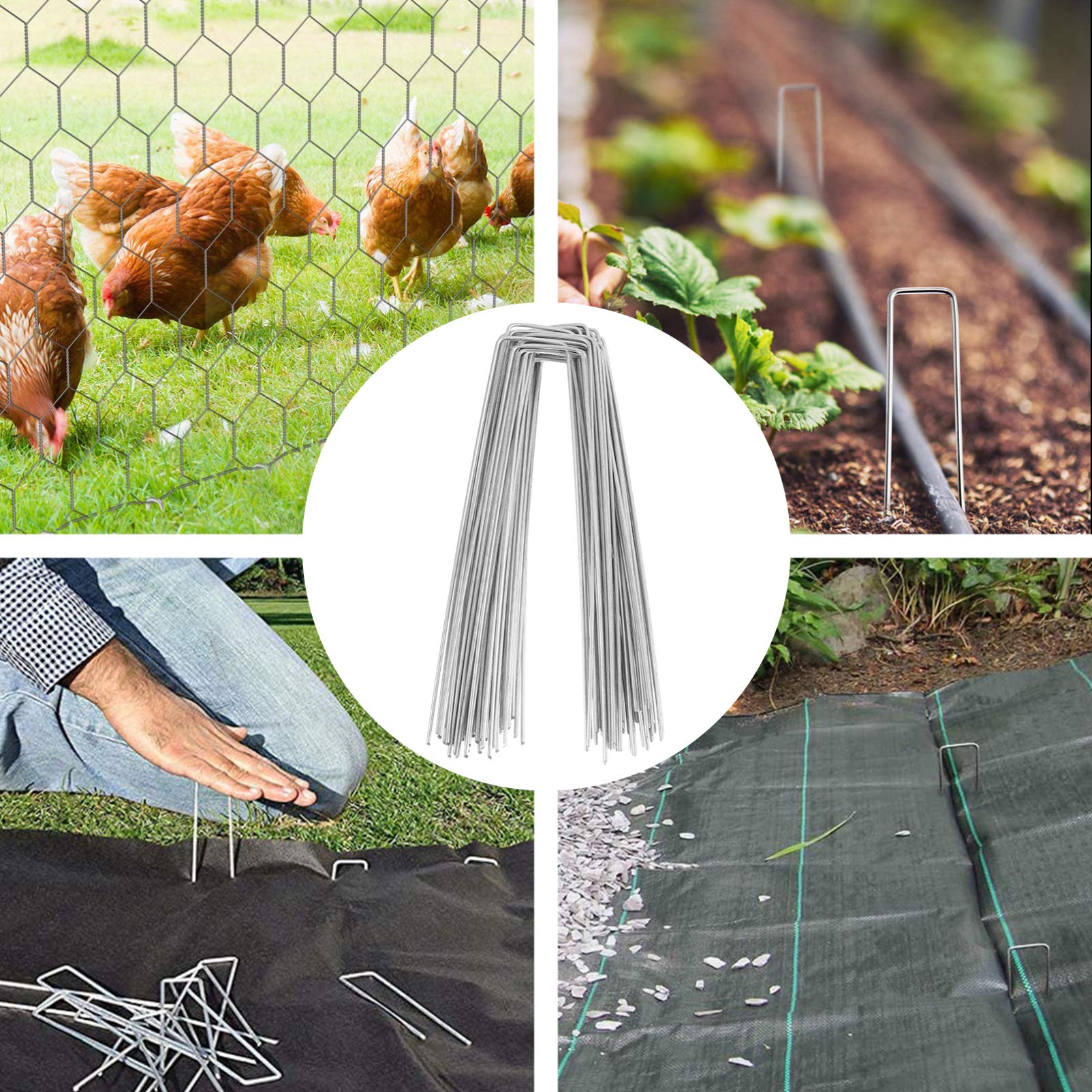 BESPORTBLE 100pcs U-Shaped Turf Stakes - Heavy Duty Garden Pegs for Lawn, Artificial Grass & Landscaping - Durable Ground Nails for Securing Turf, Netting & Outdoor Fabrics - Perfect for Gardening, Yard Work & DIY Projects