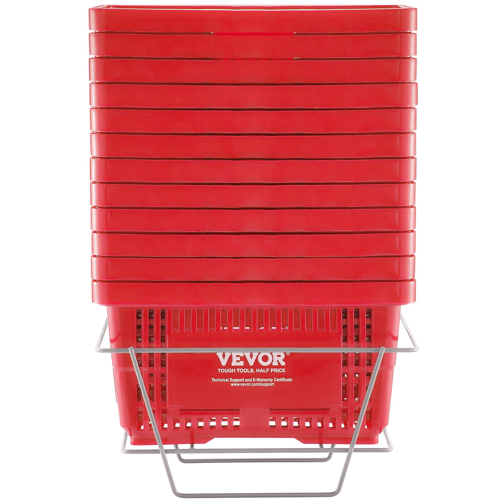 VEVOR 12-Pack Durable Plastic Shopping Baskets with Handles & Stand - 24L Capacity (16.73