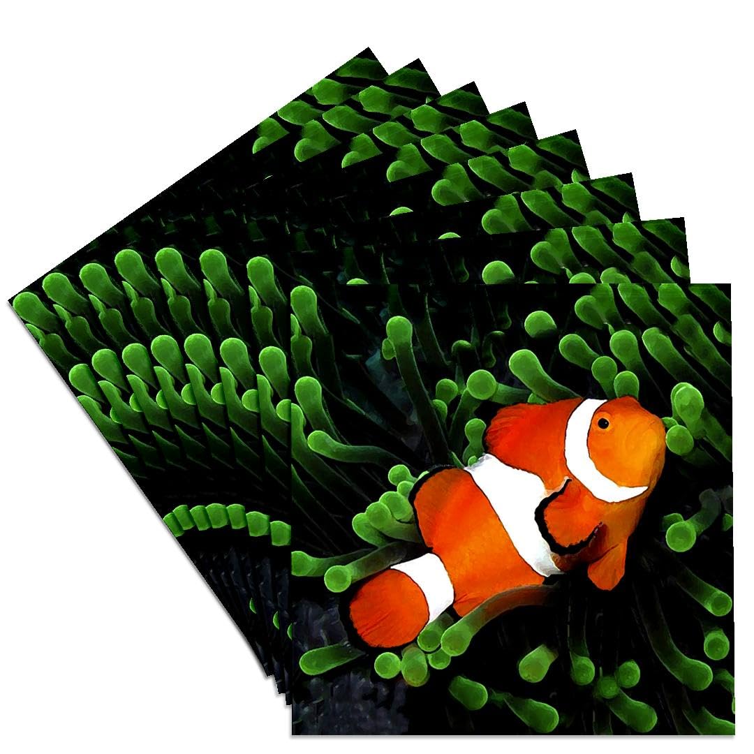 3dRose Clown Anemone Fish Ceramic Tile Coasters - Set of 8, Non-Slip Drink Coasters for Coffee Table, Bar, Office & Home Decor - Perfect for Protecting Furniture from Water Rings & Stains