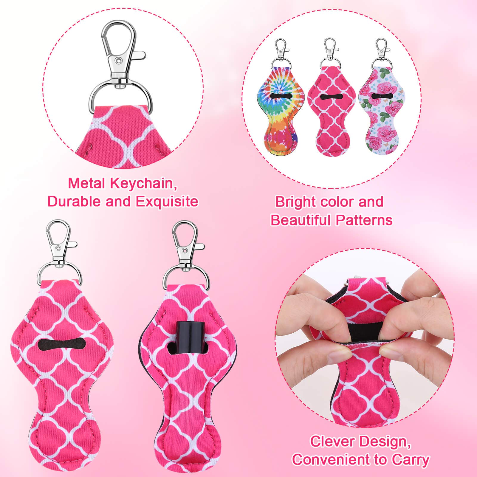 Caffox 30Pcs Chapstick Holder Keychain with Clip - Bulk Lip Balm, Lipstick & Lipgloss Holder for Lanyards & Keychains - Perfect for Gym, Travel, and Everyday Use