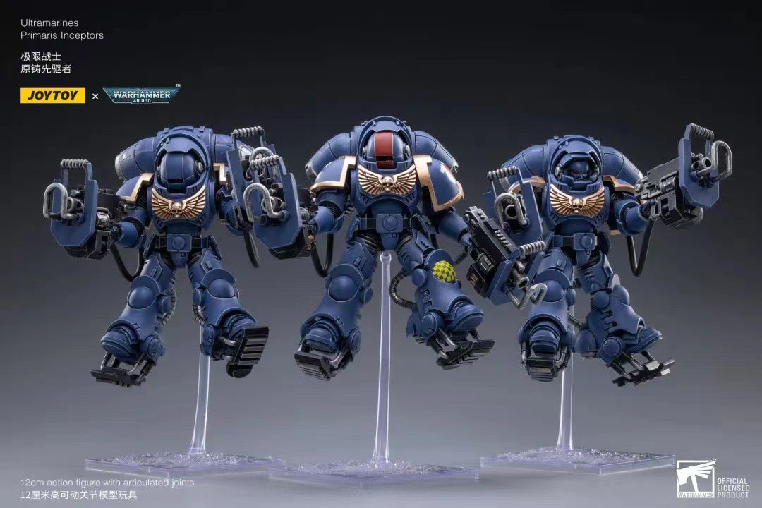 JOYTOY 1/18 Scale Warhammer 40K Ultramarines Primaris Inceptors Action Figure Set (3pcs) - Collectible Miniatures for Tabletop Gaming & Display