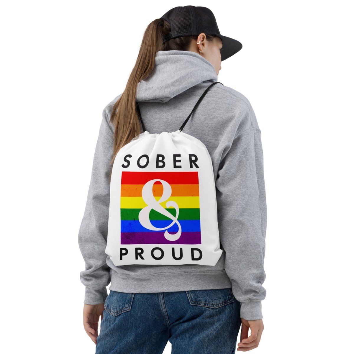 Sober & Proud Drawstring Bag - Motivational Recovery Backpack for AA Meetings, Gym & Outdoor Activities - Lightweight & Durable
