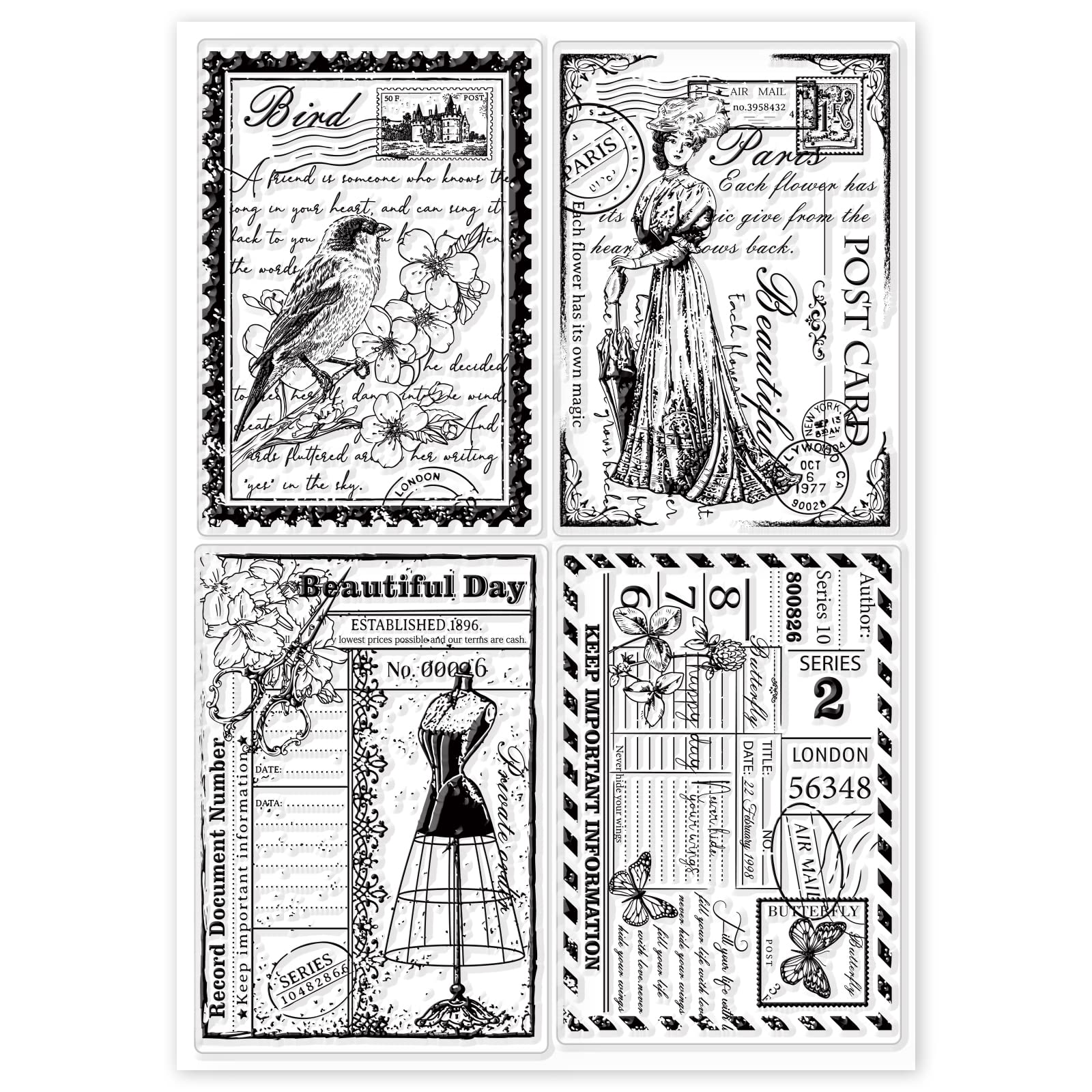 Vintage Ticket & Butterfly Dress Clear Silicone Stamps for DIY Scrapbooking, Card Making, Embossing - Perfect for Handmade Greeting Cards, Journals, and Paper Crafts