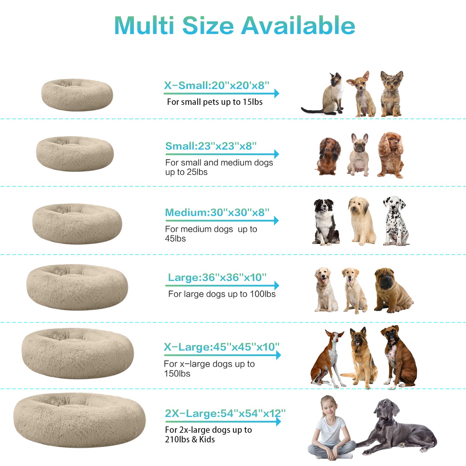 SAVFOX Plush Calming Donut Dog Bed for Small, Medium, Large & X-Large Breeds - Ultra Soft Faux Fur Pet Bed for Dogs & Cats, Machine Washable (Sizes S-XXL) - Perfect for Anxiety Relief, Cuddling & Cozy Napping in Living Room or Bedroom