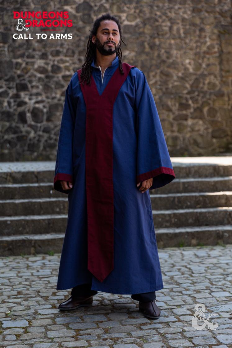 Dungeons & Dragons Wizard Costume Set - Dark Blue & Burgundy Robe with Hood - Perfect for Cosplay, LARP, Halloween & Fantasy Roleplaying Games