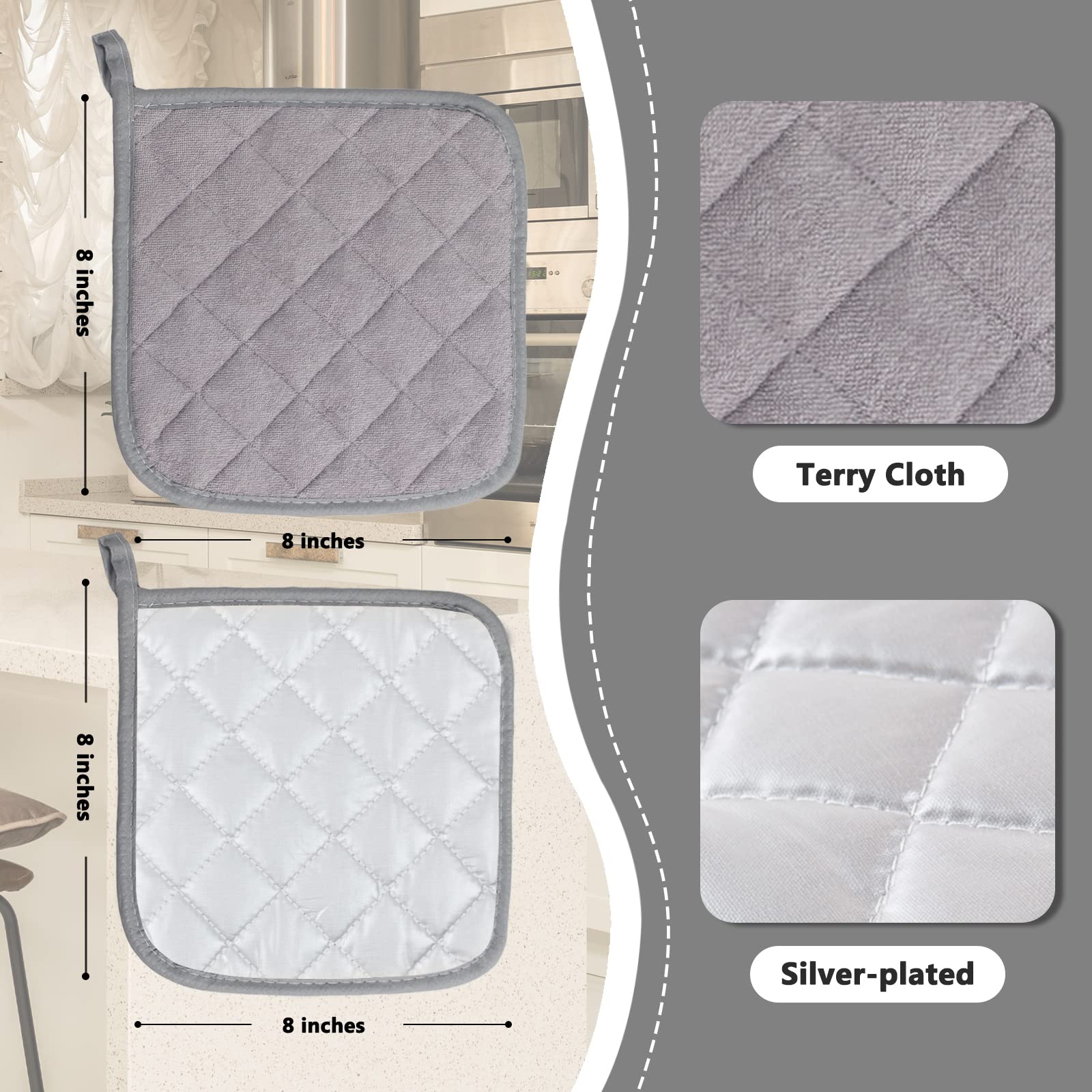 Joyhalo 6 Pack Heat Resistant Kitchen Pot Holders - Terry Cloth Oven Mitts & Hot Pads for Cooking, Baking & Grilling - Perfect for Stovetop, Oven & BBQ Use
