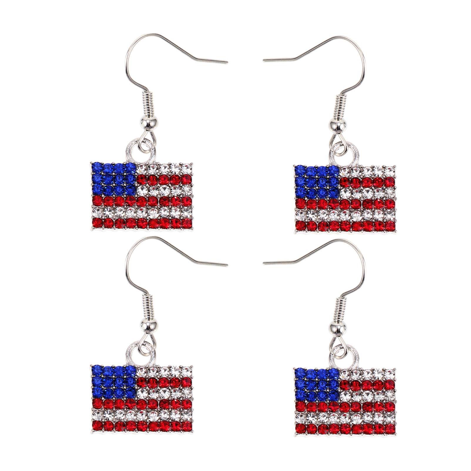 Bestoyard Women's Patriotic American Flag Dangle Earrings - 2 Pairs Rhinestone Diamond Hook Earrings for 4th of July, Independence Day & National Holidays | Perfect for Parties, Parades & Festive Celebrations
