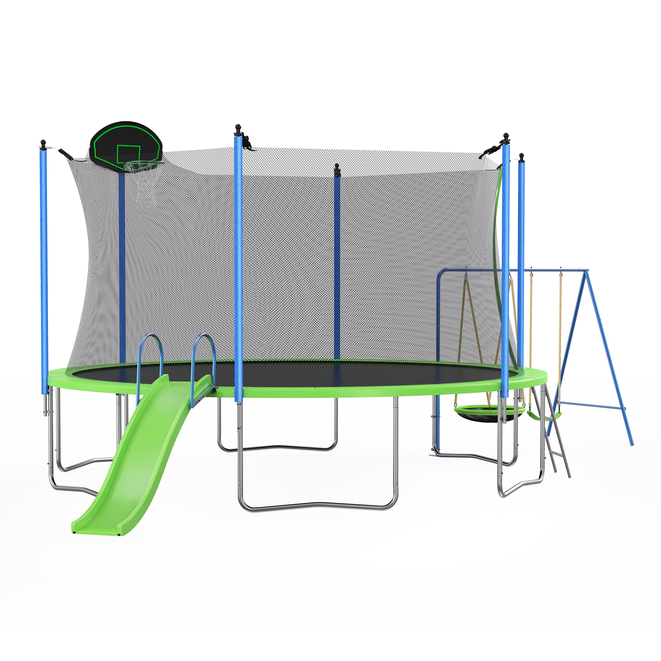 12FT Trampoline with Slide, Swings & Basketball Hoop - ASTM Approved Large Outdoor Trampoline with Safety Net & Ladder - Heavy Duty Backyard Trampoline for Kids & Adults - Perfect for Family Fun, Exercise & Outdoor Play
