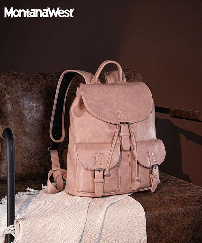 Montana West Buckle Backpack for Women - Stylish Leather Backpack Purse with Adjustable Straps - Perfect for Work, Travel & Everyday Use