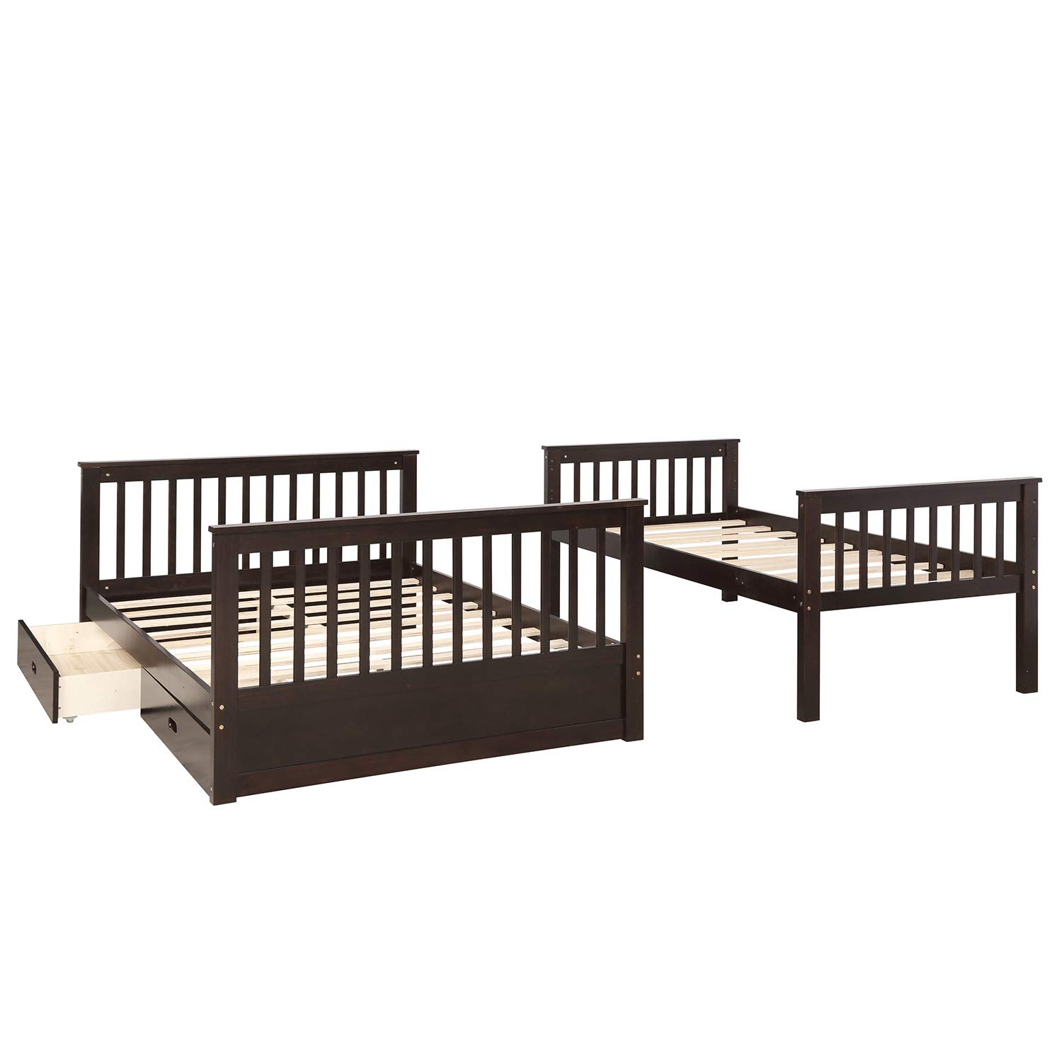 Harper & Bright Designs Twin Over Full Bunk Bed with Storage Drawers - Solid Wood Bunk Bed Frame with Ladder - Space Saving Kids Bedroom Furniture in Espresso Finish - Perfect for Shared Kids Rooms, Guest Rooms & Small Spaces