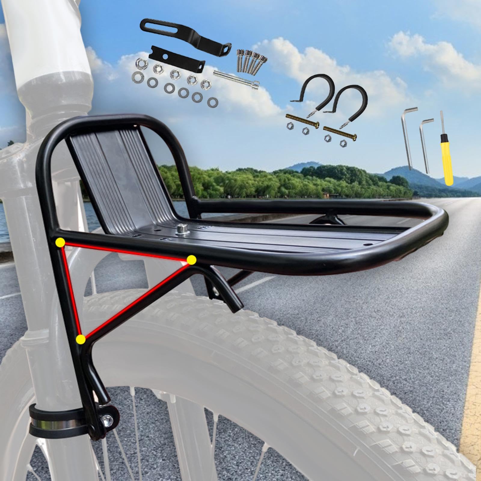 Premium Aluminum Alloy Bike Front Carrier Rack - Lightweight Cargo Pannier Luggage Rack for Mountain & Travel Bikes - Perfect for Commuting, Camping & Outdoor Adventures