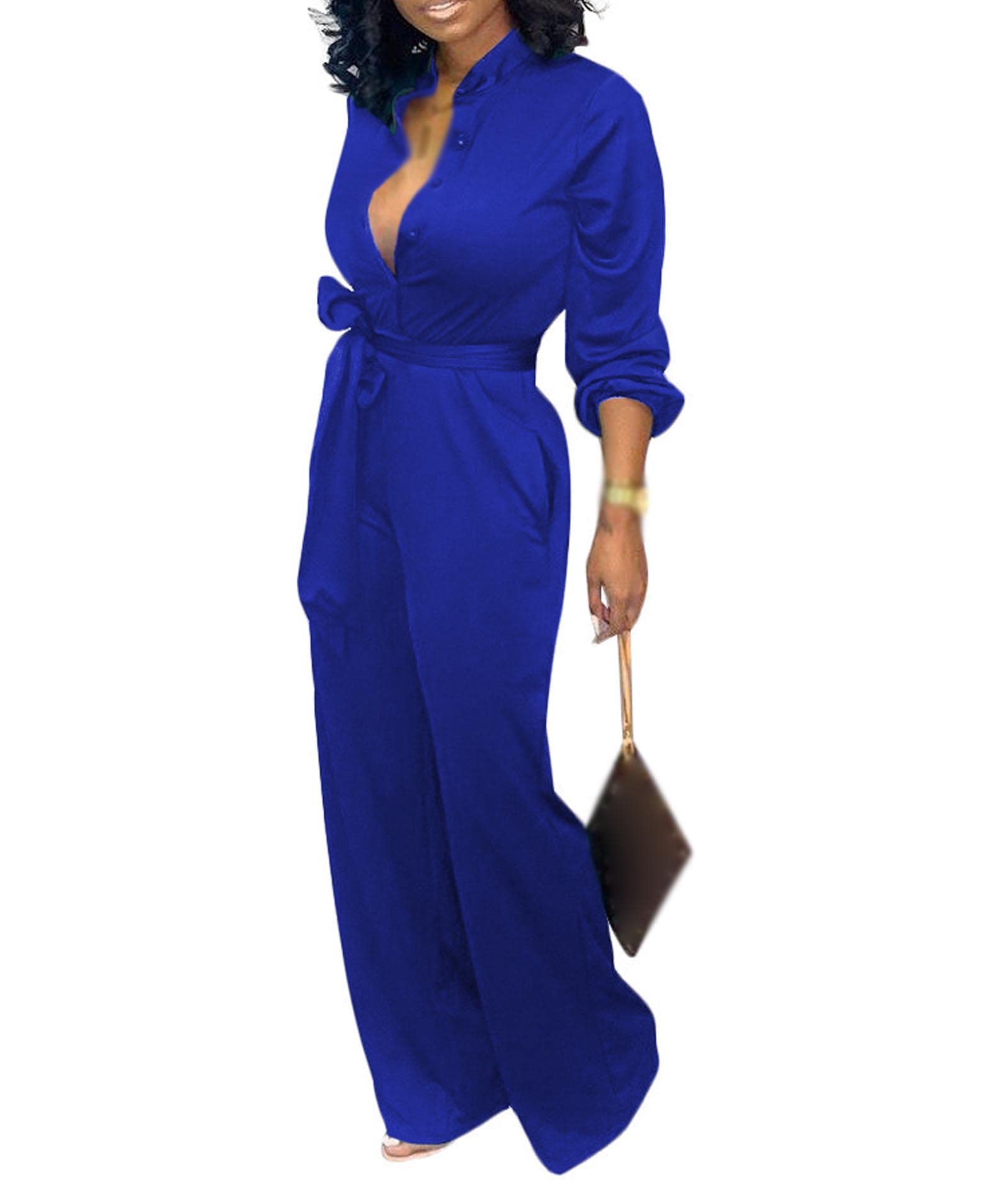 Sexyshine Women's Casual Long Sleeve Button Down Jumpsuit Romper Overalls - Stylish One-Piece Outfit for Work, Date Night & Fall Fashion