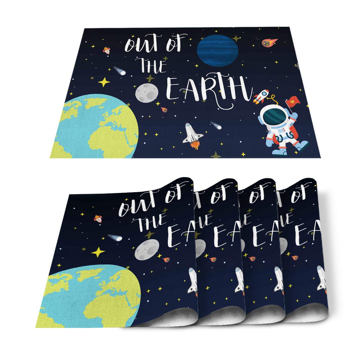 6-Piece Space Universe Placemats Set - Heat & Stain Resistant, Non-Slip Kitchen Table Mats - Washable & Durable Astronaut Planet Design - Perfect for Dining, Parties, and Space-Themed Decor