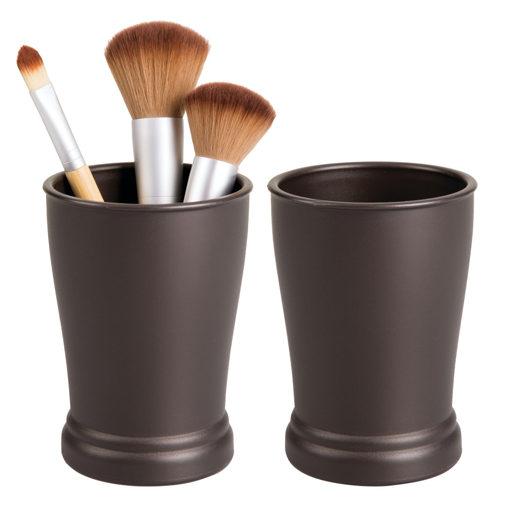 iDesign Plastic Bathroom Countertop Organizer Set of 2 - Bronze Vanity Storage Cups for Toothbrush, Makeup & Skincare - Perfect for Bathroom, Bedroom or Office Countertop Organization