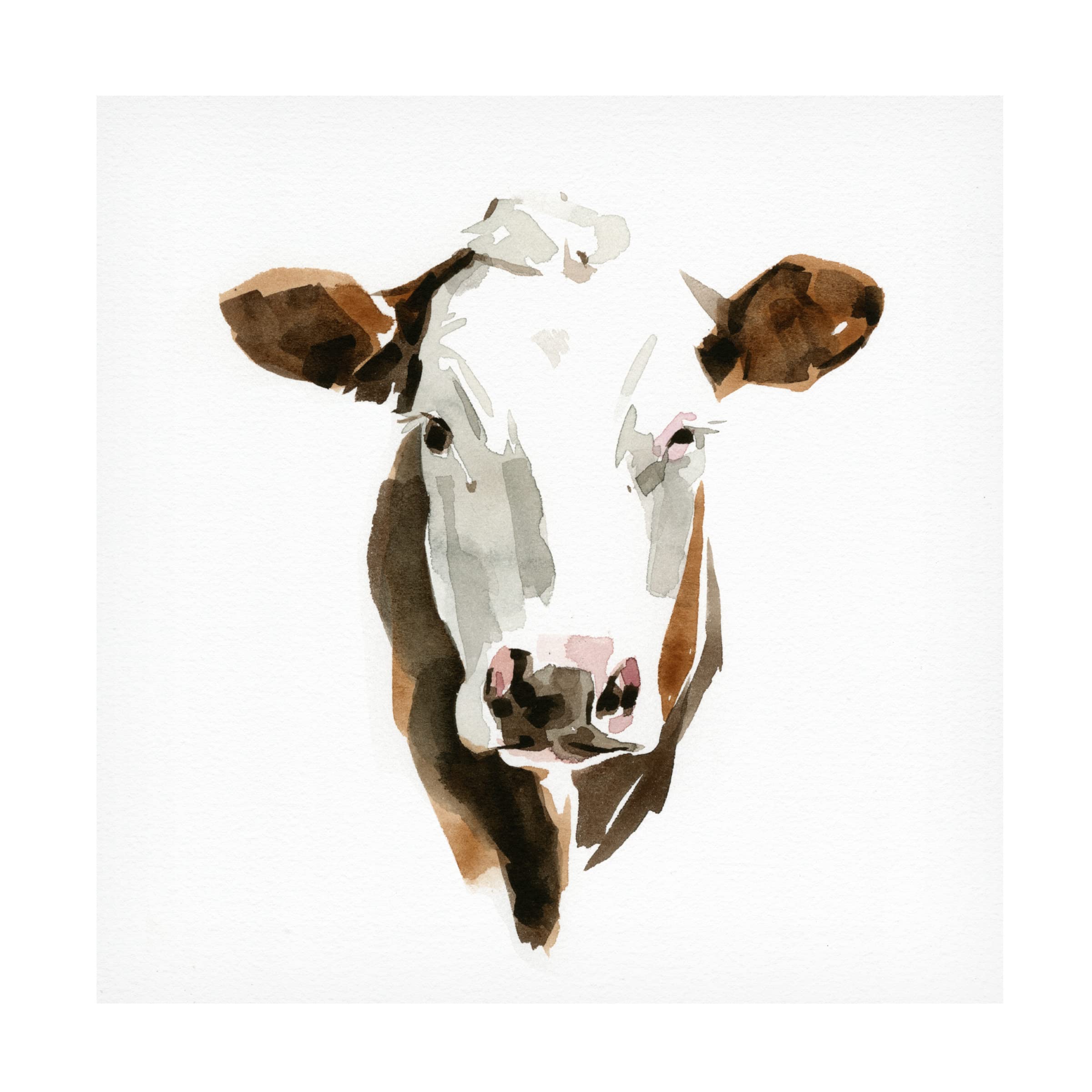 Emma Caroline 'Watercolor Bovine III' Canvas Wall Art Print - Modern Farmhouse Decor for Living Room, Bedroom & Office