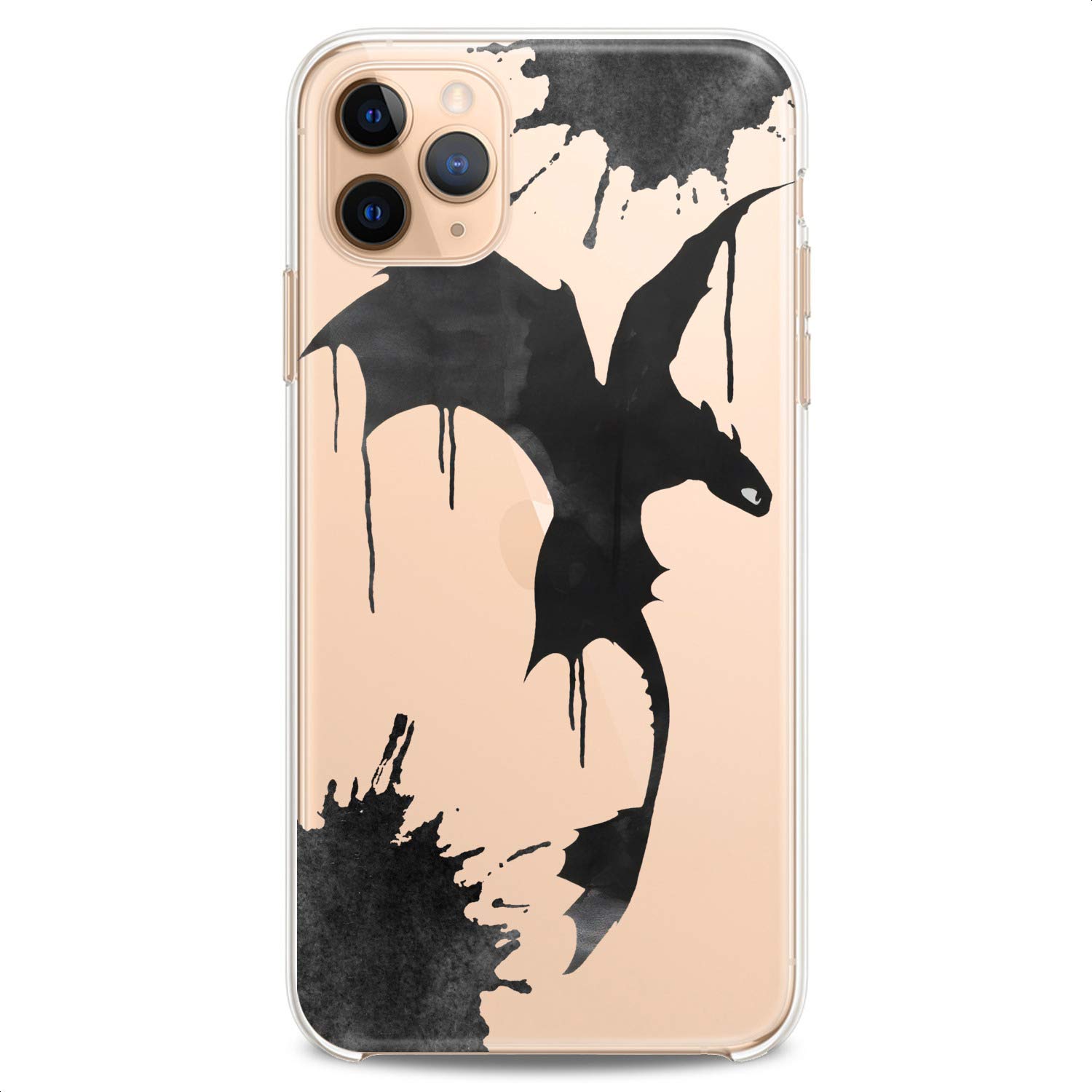 Premium TPU Phone Case for iPhone 16/15/14/13/12/11 Pro Max/Plus/Mini/XS/XR/X/8/7/6/5/SE - Black Dragon with Wings Design, Flexible Silicone, Slim Fit, Cartoon Print (Perfect for Kids, Teens & Anime Fans)