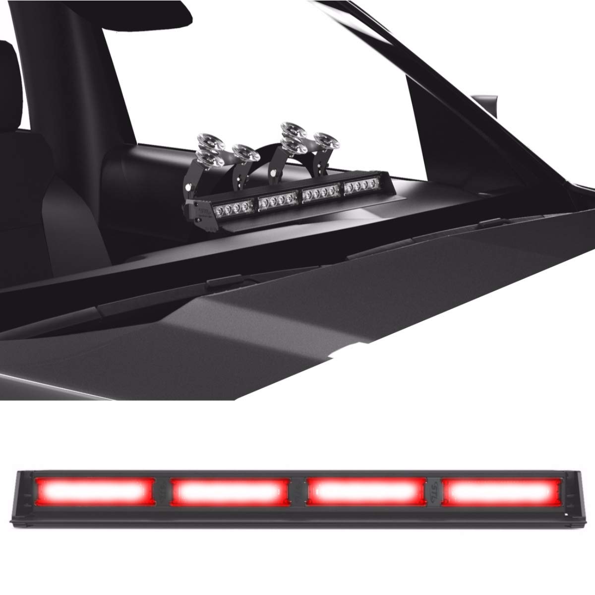 SpeedTech Lights Striker TIR 4-Head High Intensity LED Strobe Light Bar - Emergency Vehicle Warning Light with Windshield & Dash Mount, Cigarette Lighter Plug (Red/Red) - Perfect for Police Cars, Tow Trucks & Construction Vehicles