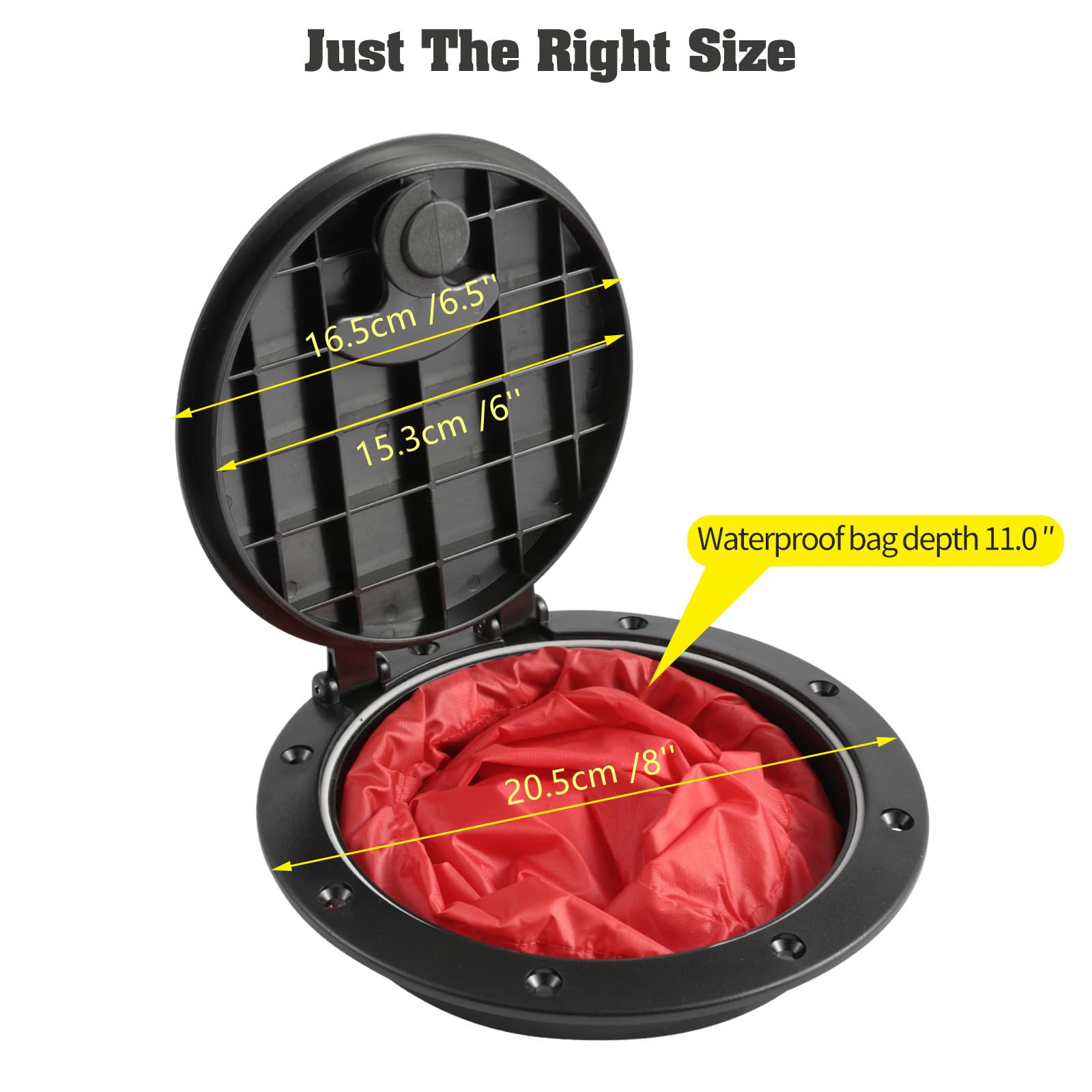 2 PCS 6'' Black Deck Plate Kit with Storage Bag & 2 Kayak Rod Holders - Waterproof Marine Hatch for Fishing Boats, Kayaks, Yachts | Perfect for Rod Storage, Gear Access & Deck Organization