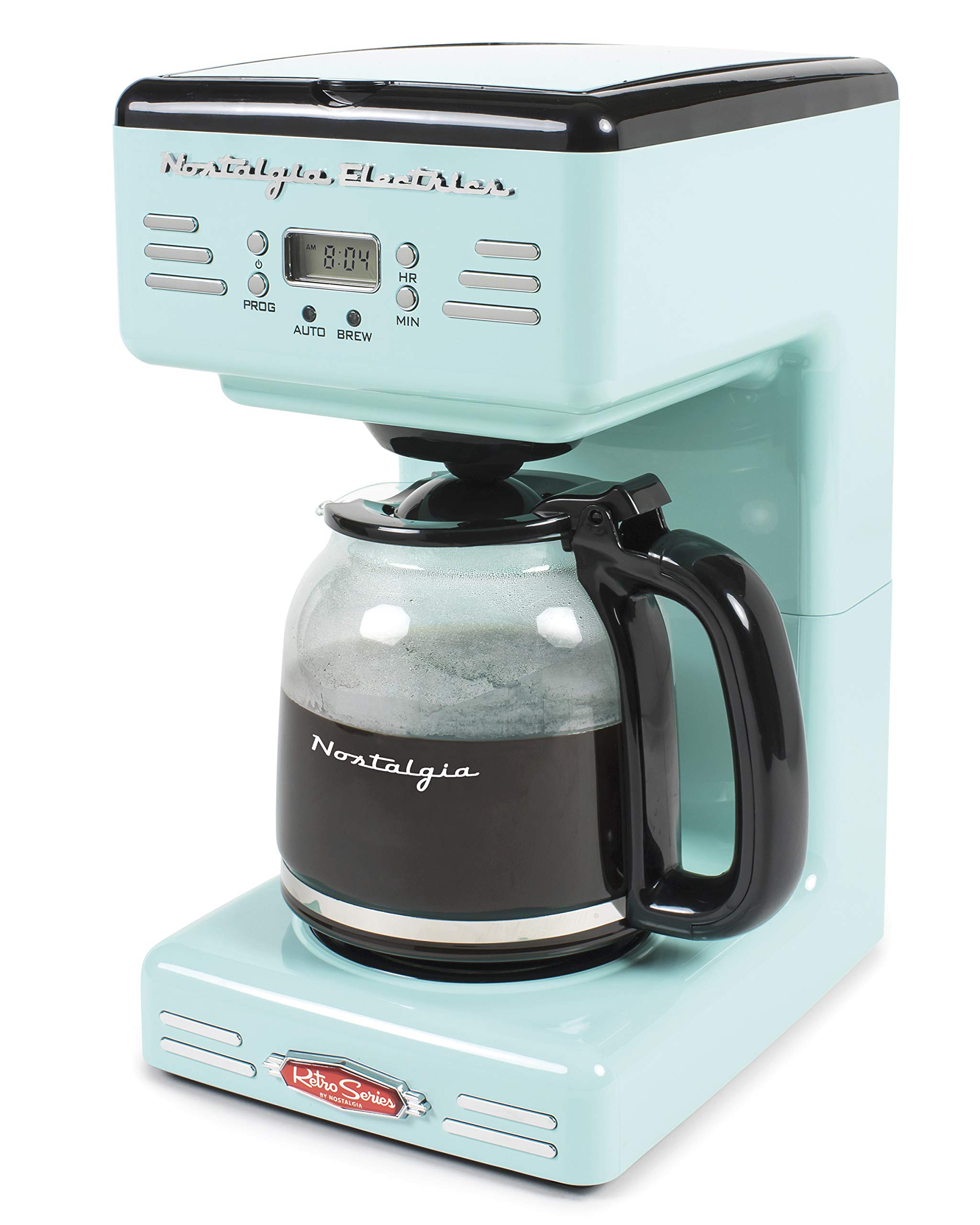 Nostalgia Retro 12-Cup Programmable Coffee Maker with LED Display - Automatic Shut-Off, Keep Warm & Pause-Serve Function - Perfect for Home, Office and Breakfast Nook - Aqua Blue