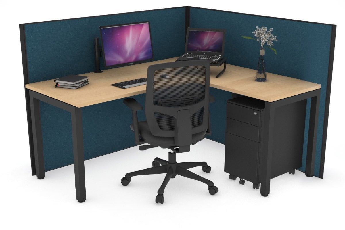 Horizon Quadro Square Legs L-Shaped Corner Office Desk - 1400L x 1450W - Modern Home Office Furniture for Small Spaces & Workstations