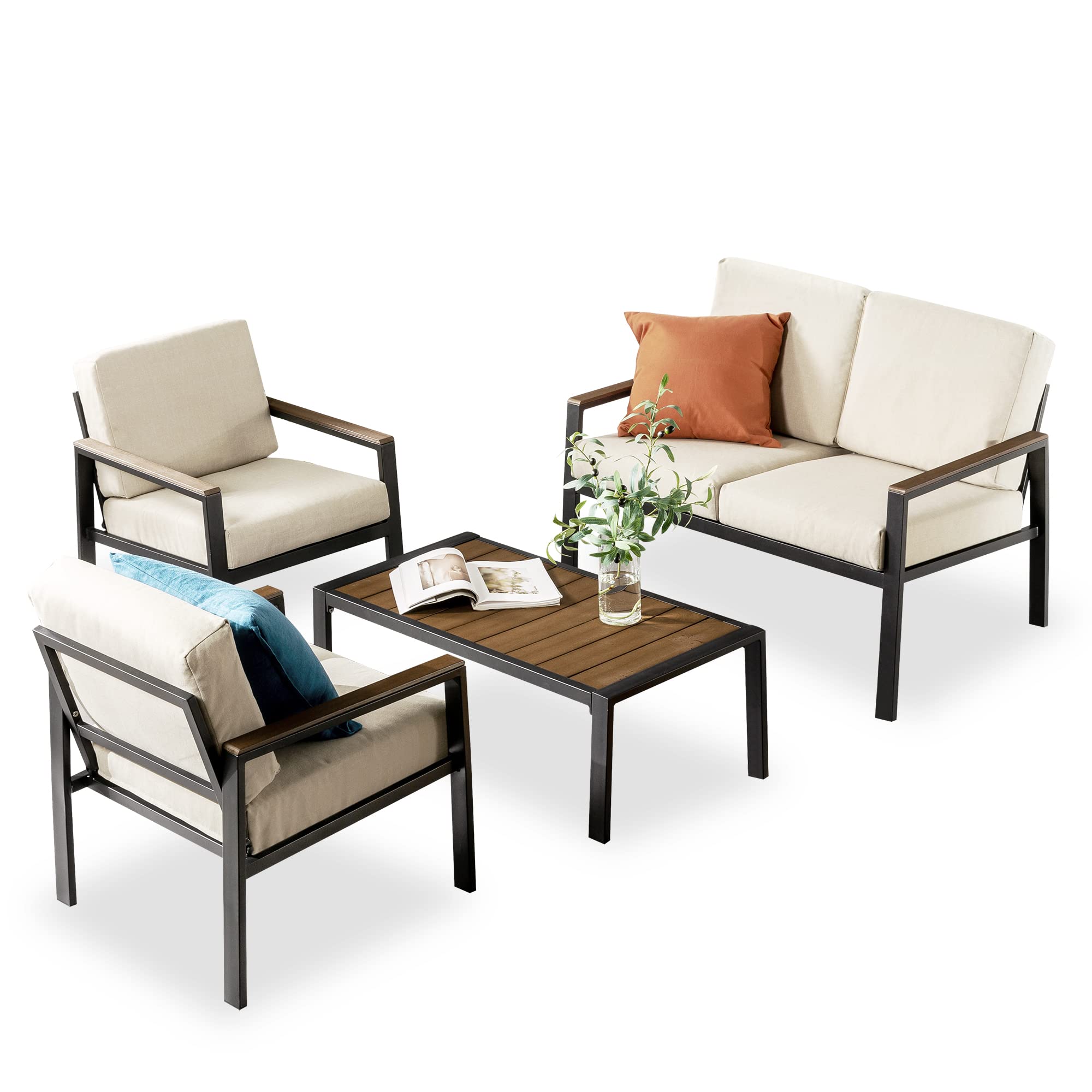ZINUS Dillon 4-Piece Outdoor Patio Furniture Set - Aluminum & Poly Lumber Conversation Set, Weather Resistant, Rust-Proof, Easy Assembly (Black) - Perfect for Backyard, Garden, Poolside or Deck Relaxation