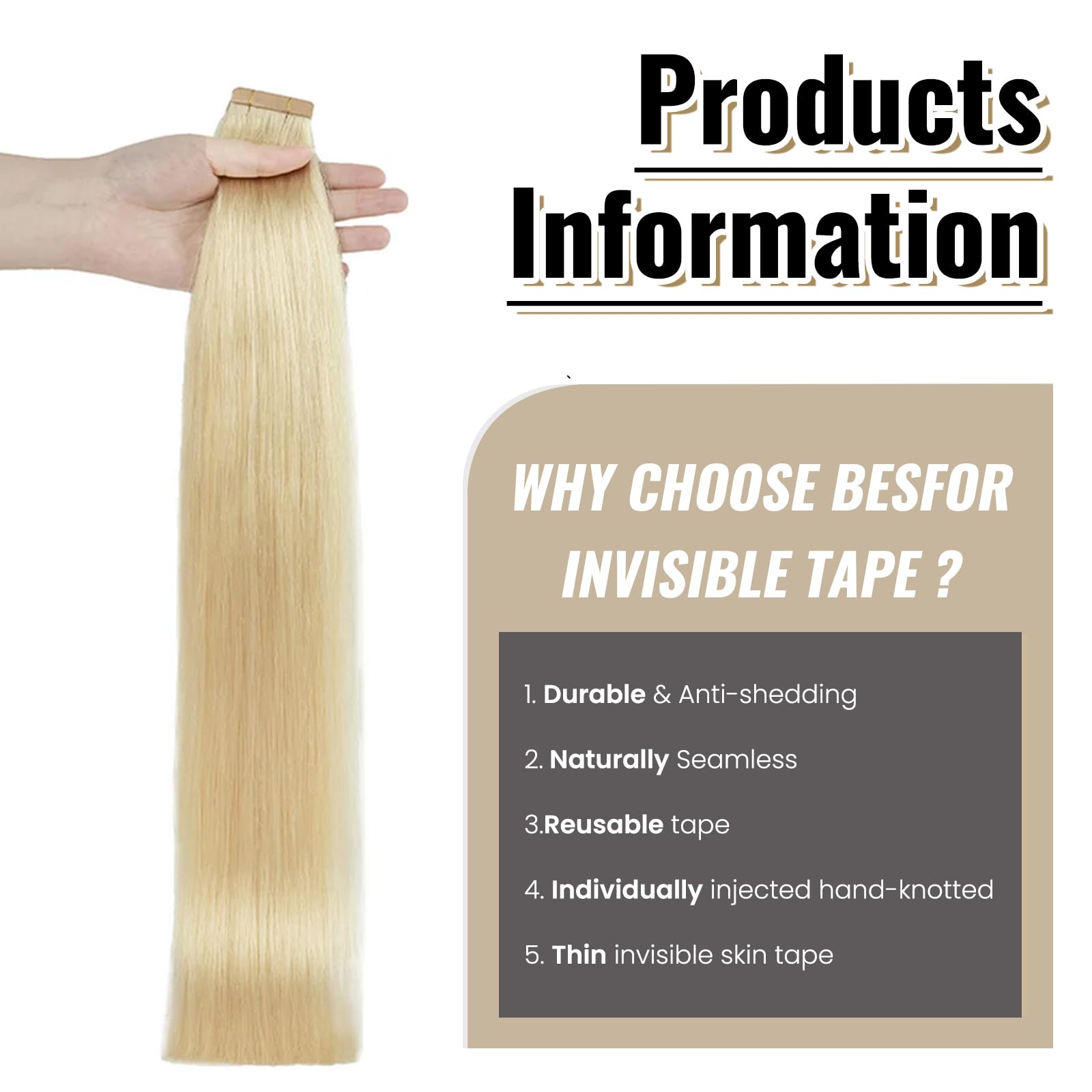 Munx 16Inch 30g 20PCS Platinum Blonde Remy Human Hair Tape Extensions - Real Hair Skin Weft for Volume & Length - Perfect for Parties, Weddings & Daily Styling