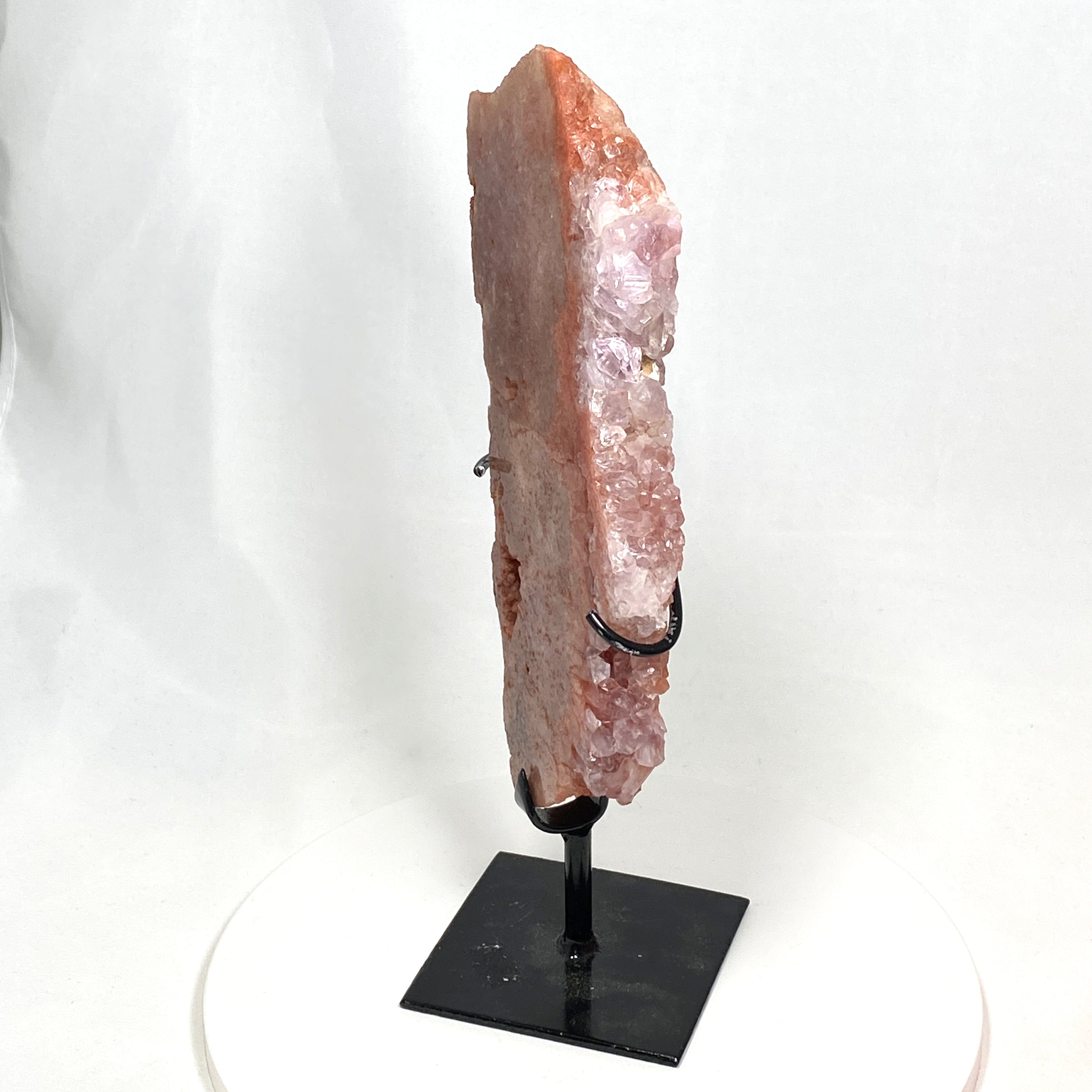 Natural Pink Amethyst & Quartz Crystal Slice on Wooden Stand - Healing Stone Decor for Home, Office & Meditation Space - PASL01