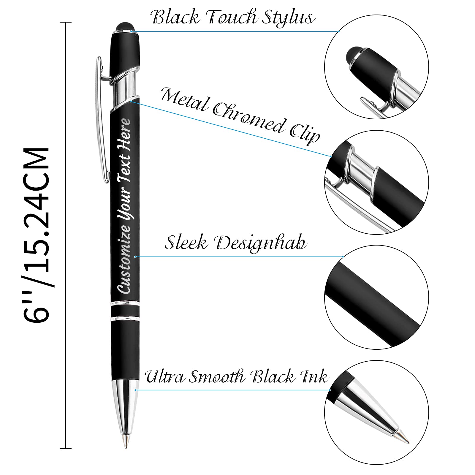 YanNanKe 288 PCS Custom Engraved Ballpoint Pens with Stylus - Personalized Bulk Pens for Name or Text - Medium Point Black Ink - Perfect for Anniversary, Birthday, Graduation Gifts - Great for Office, School, Promotions & Corporate Events